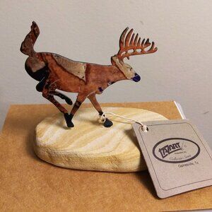 Lazart Neil Rose White Tail Buck Metal Art Sculpture/Figurine on Natural Stone